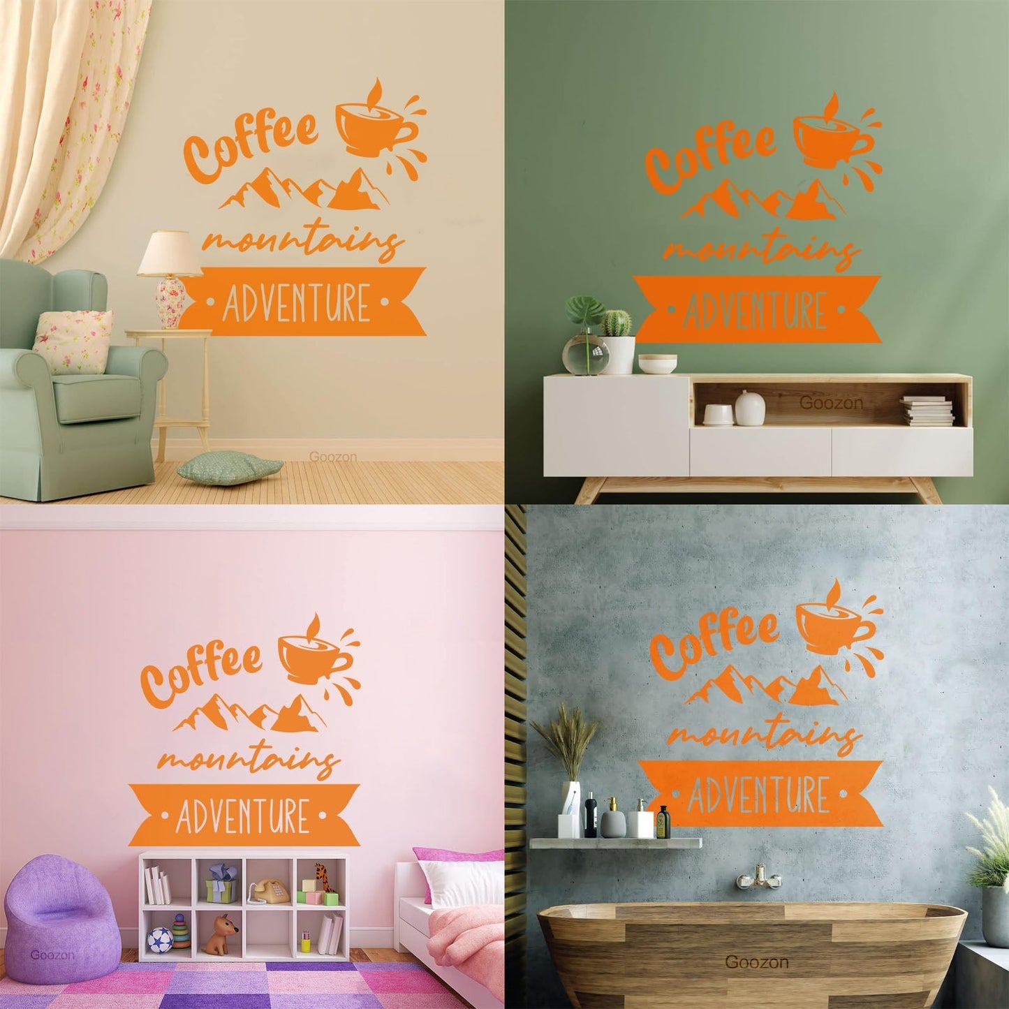 Mountains Adventure Coffee Cup Lettering Tourism Engraving Stickers Multi Color Selection