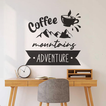 Mountains Adventure Coffee Cup Lettering Tourism Engraving Stickers Multi Color Selection