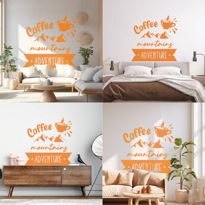 Mountains Adventure Coffee Cup Lettering Tourism Engraving Stickers Multi Color Selection