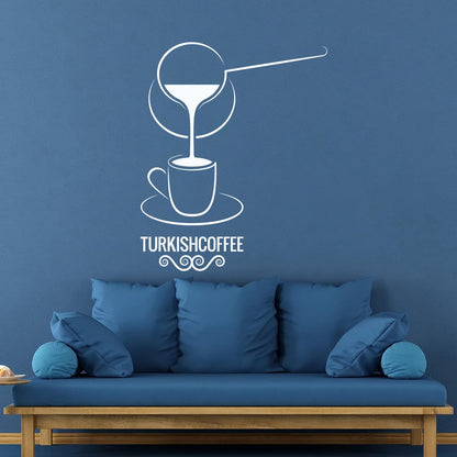 Wall Decals Pvc Turkish Coffee Turk Cup Lettering Flourish Cafe Coffee House Easy Installation