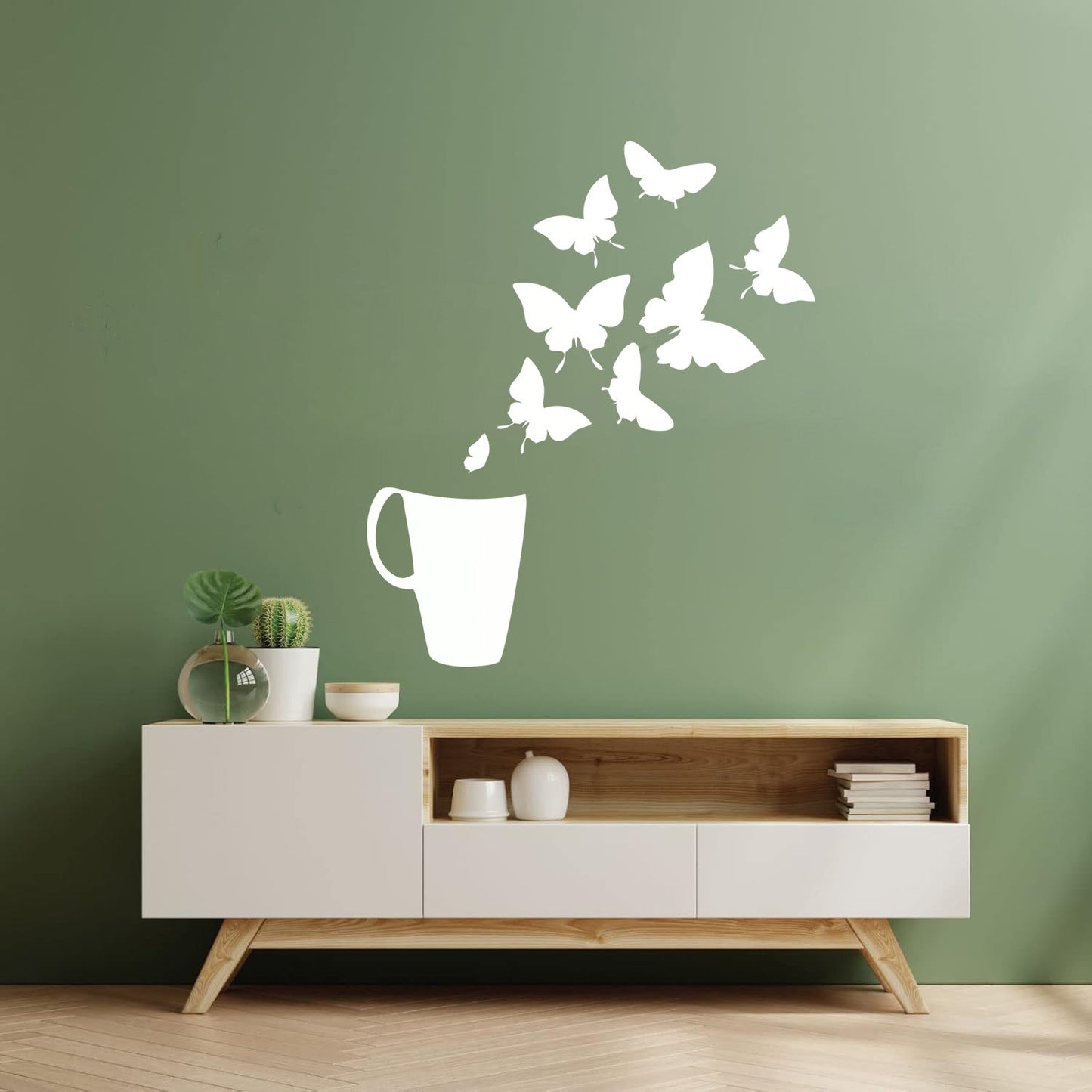 Coffee Cup House Shop Butterflies Kitchen Tea Vinyl Wall Decals Personalized Customization
