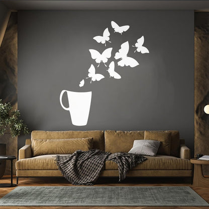 Coffee Cup House Shop Butterflies Kitchen Tea Vinyl Wall Decals Personalized Customization