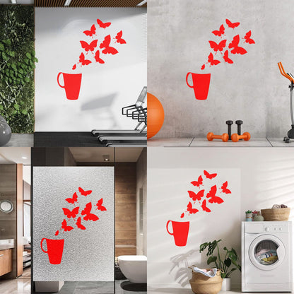Coffee Cup House Shop Butterflies Kitchen Tea Vinyl Wall Decals Personalized Customization