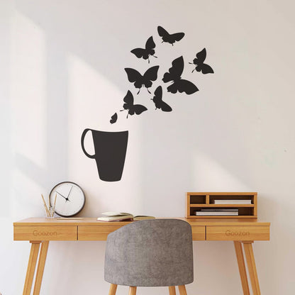 Coffee Cup House Shop Butterflies Kitchen Tea Vinyl Wall Decals Personalized Customization