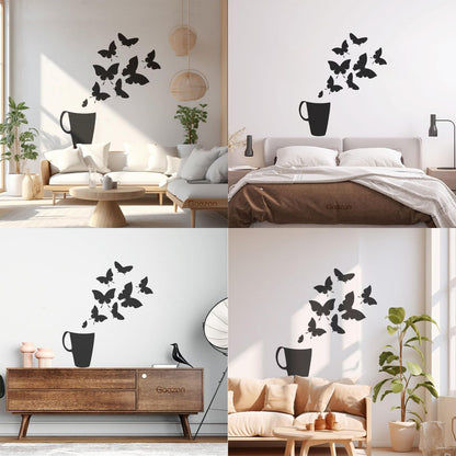 Coffee Cup House Shop Butterflies Kitchen Tea Vinyl Wall Decals Personalized Customization