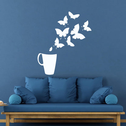 Coffee Cup House Shop Butterflies Kitchen Tea Vinyl Wall Decals Personalized Customization