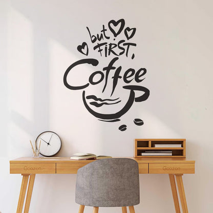 Fine Carving Stickers Quotes Word Phrase But First Coffee Food Drink Window Decals