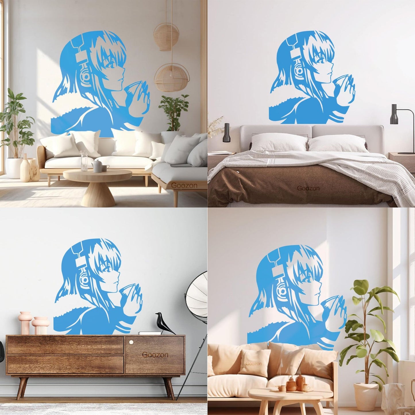 Beautiful Anime Girl With Coffee Headphones Lettering Decals Self Adhesive