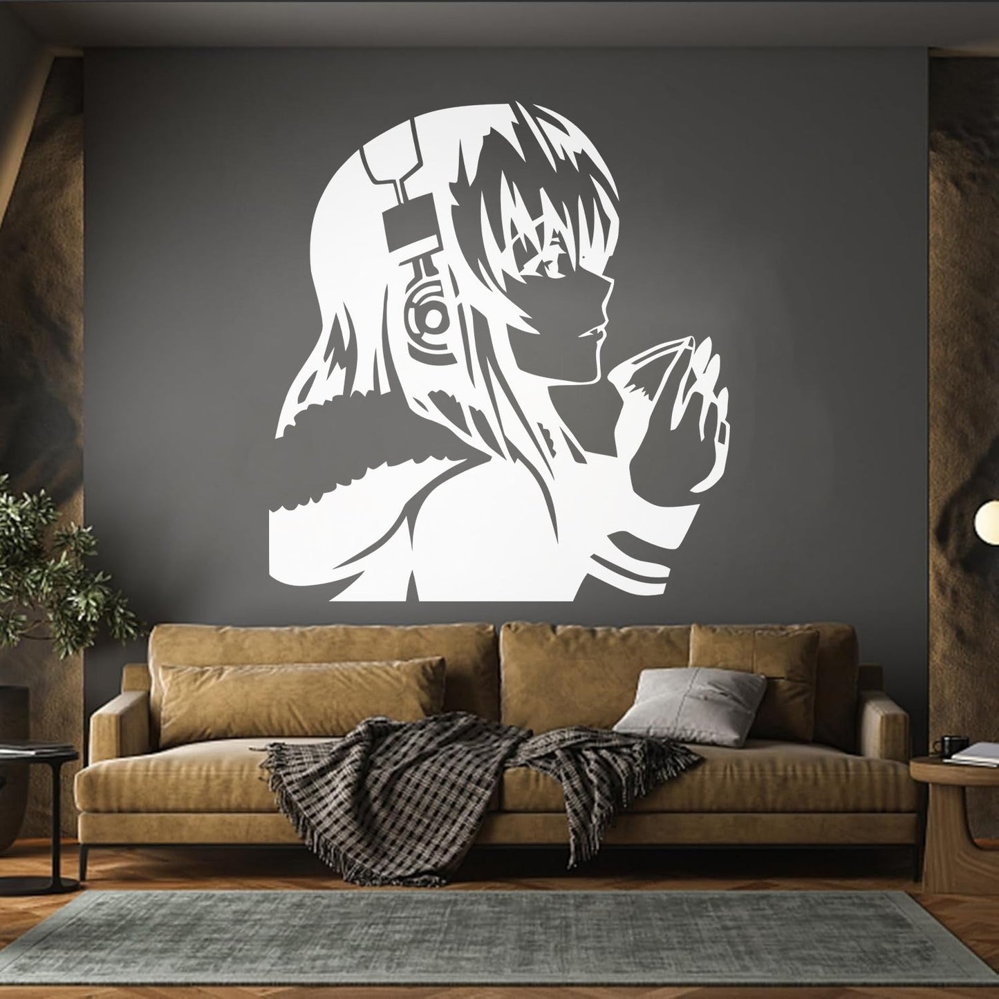 Beautiful Anime Girl With Coffee Headphones Lettering Decals Self Adhesive