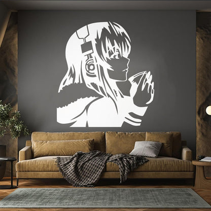 Beautiful Anime Girl With Coffee Headphones Lettering Decals Self Adhesive