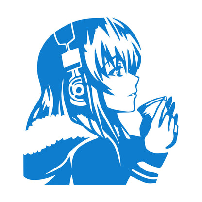 Beautiful Anime Girl With Coffee Headphones Lettering Decals Self Adhesive