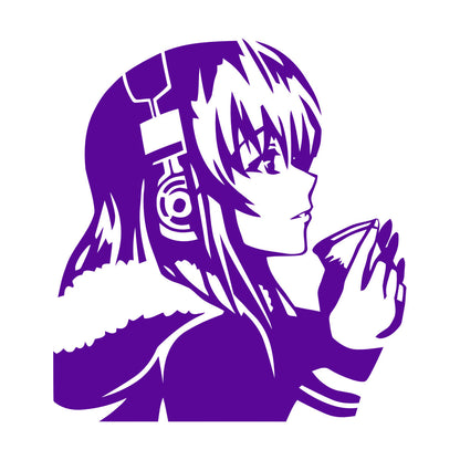 Beautiful Anime Girl With Coffee Headphones Lettering Decals Self Adhesive