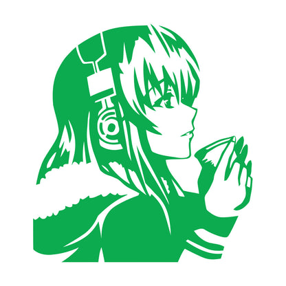 Beautiful Anime Girl With Coffee Headphones Lettering Decals Self Adhesive