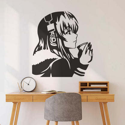 Beautiful Anime Girl With Coffee Headphones Lettering Decals Self Adhesive