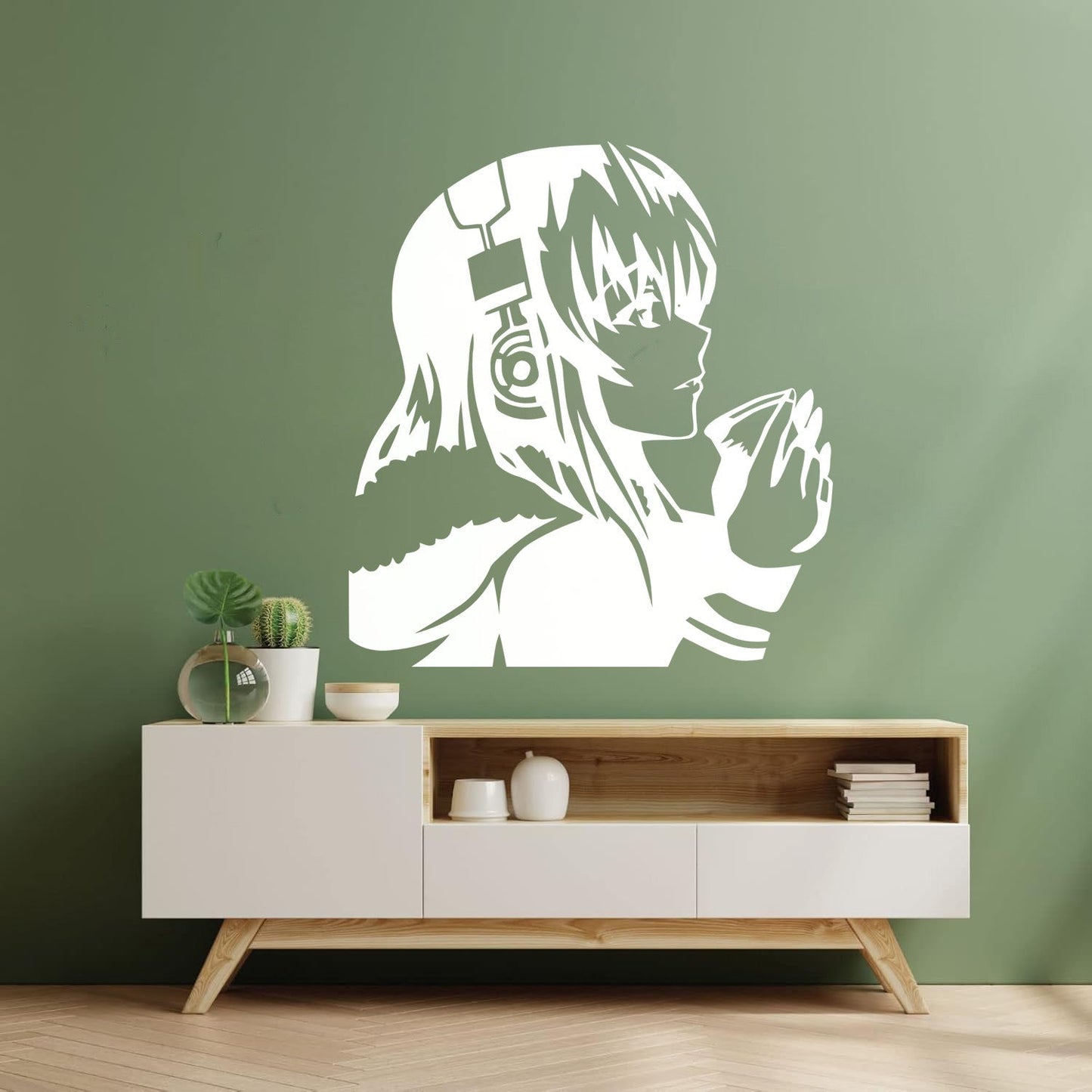 Beautiful Anime Girl With Coffee Headphones Lettering Decals Self Adhesive