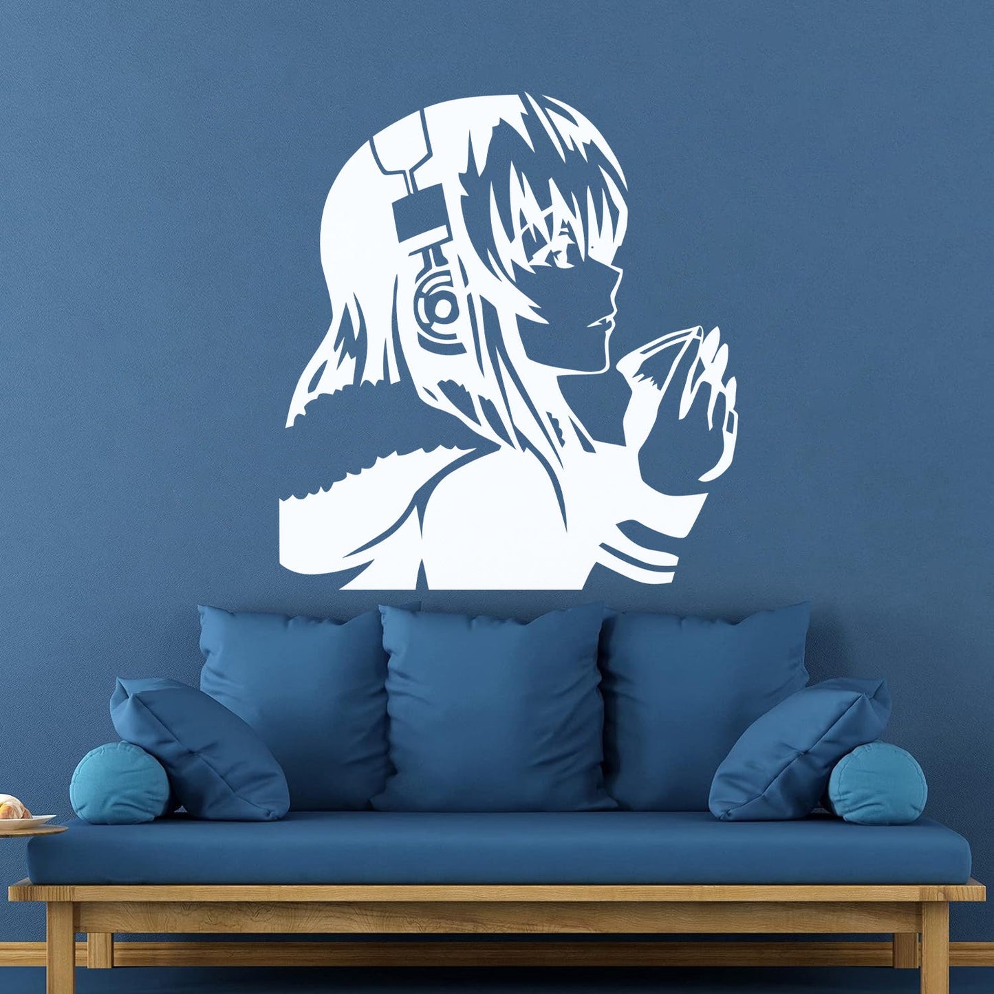 Beautiful Anime Girl With Coffee Headphones Lettering Decals Self Adhesive