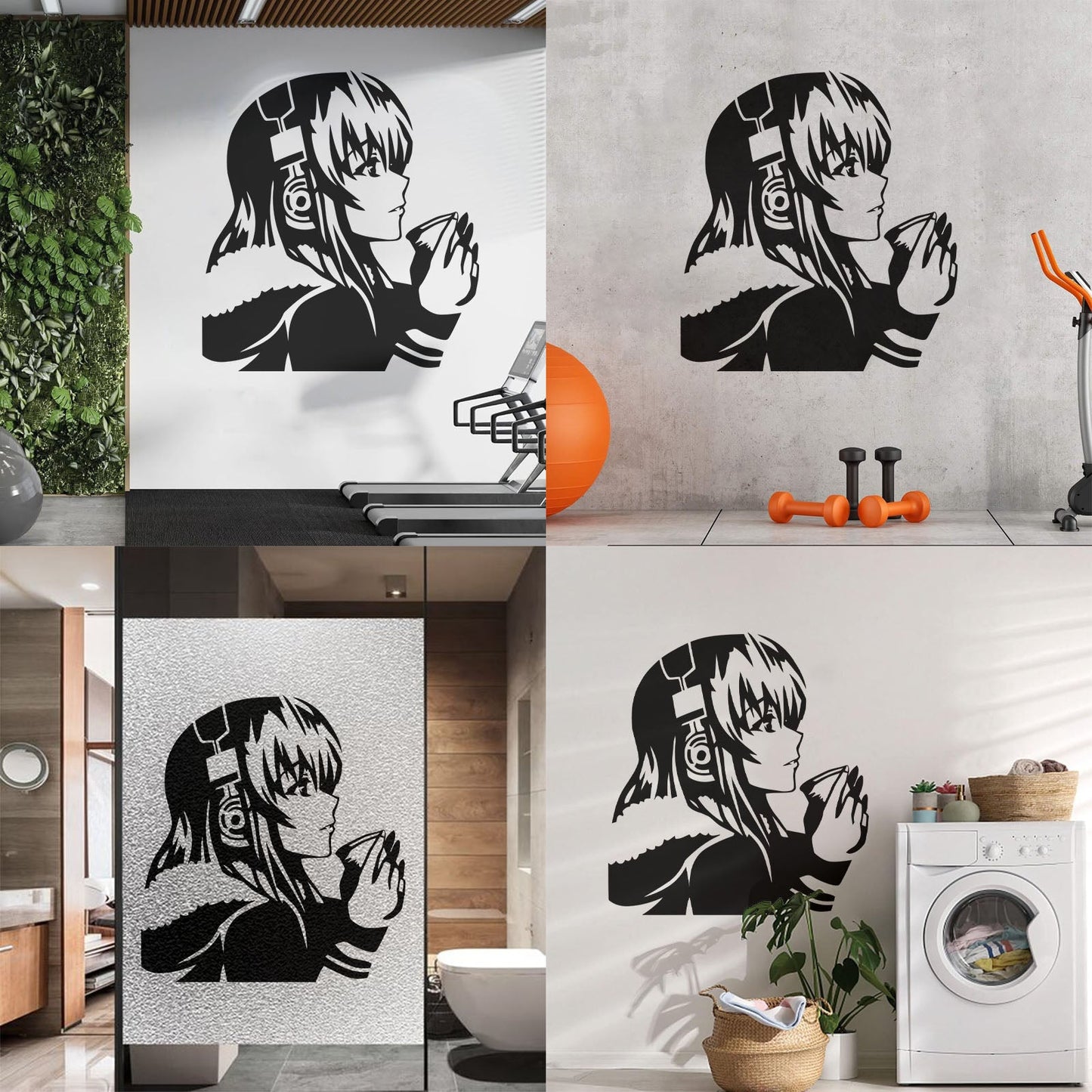 Beautiful Anime Girl With Coffee Headphones Lettering Decals Self Adhesive