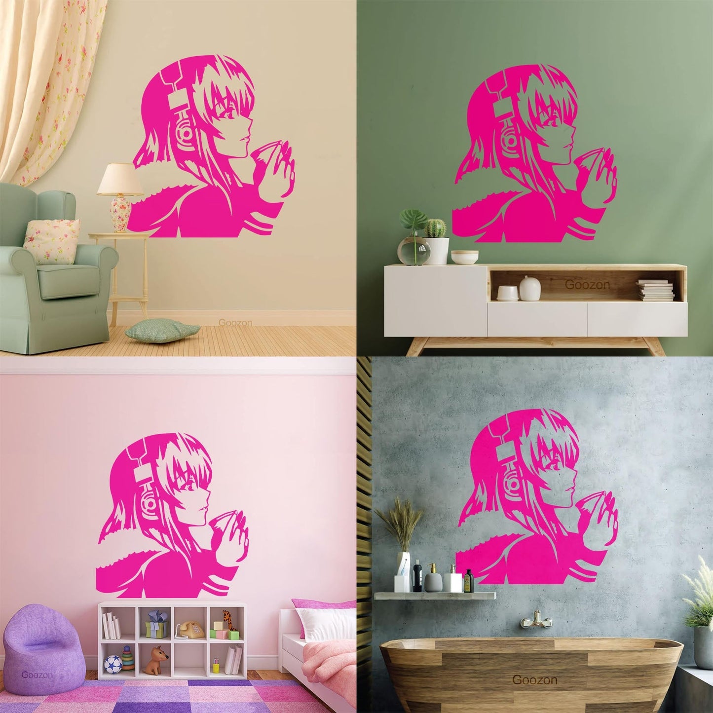 Beautiful Anime Girl With Coffee Headphones Lettering Decals Self Adhesive