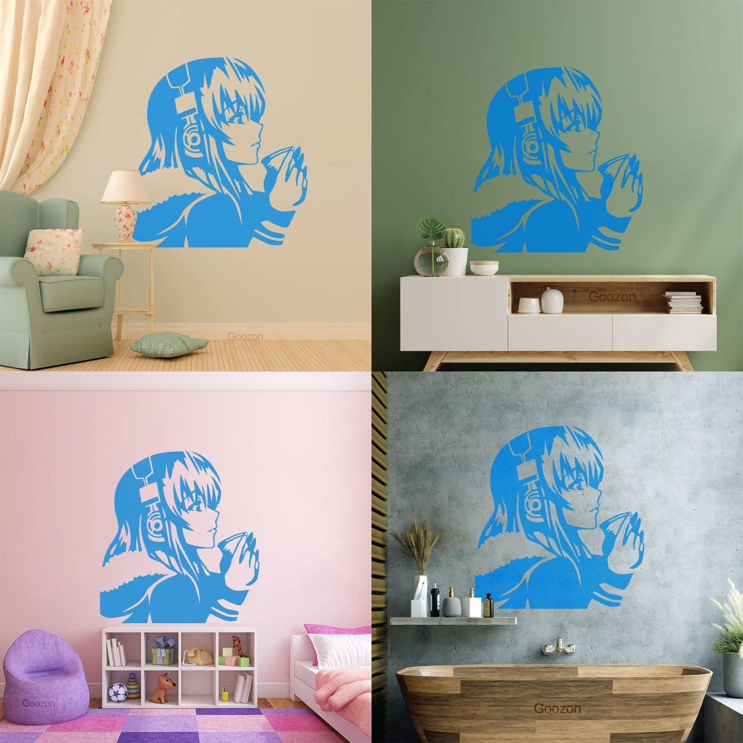 Beautiful Anime Girl With Coffee Headphones Lettering Decals Self Adhesive