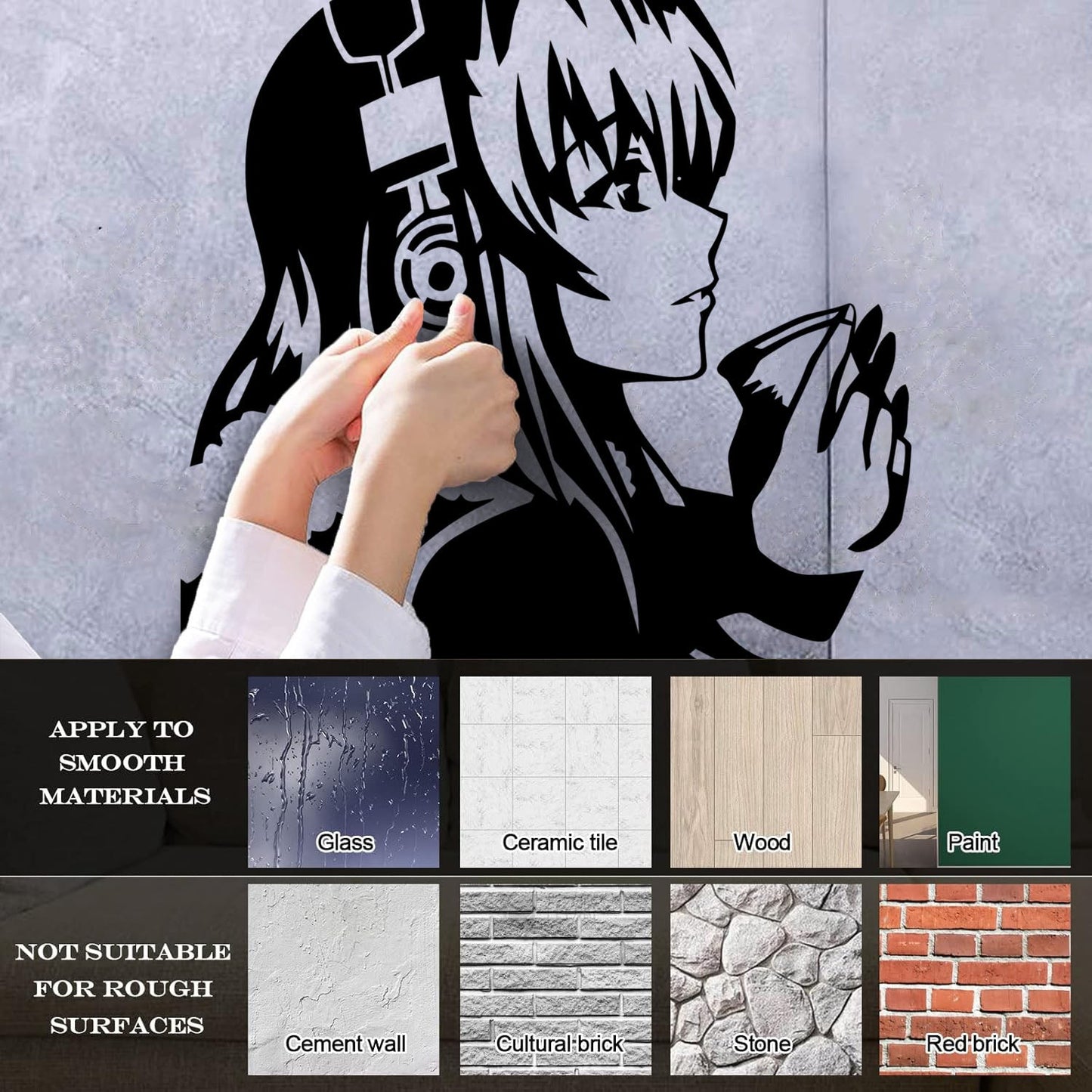 Beautiful Anime Girl With Coffee Headphones Lettering Decals Self Adhesive