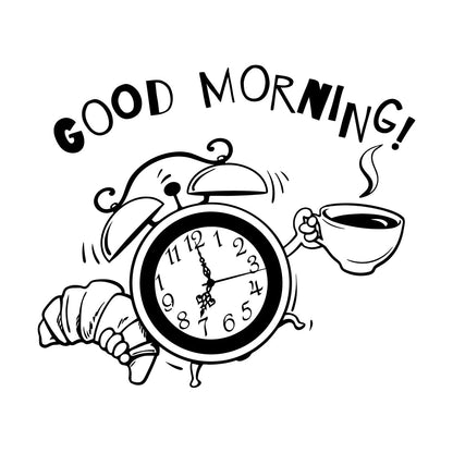 Wall Decals Pvc Breakfast Time Clock Logo Good Morning Coffee Shop Do Not Damage The Wall Surface