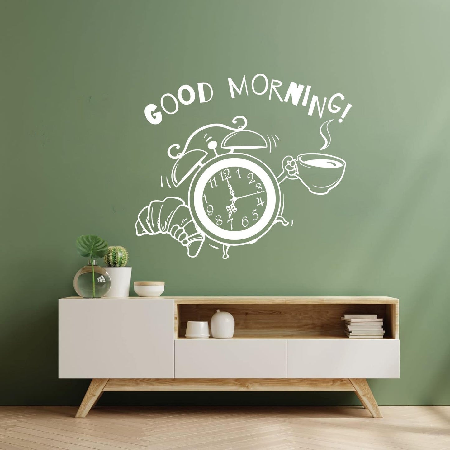 Wall Decals Pvc Breakfast Time Clock Logo Good Morning Coffee Shop Do Not Damage The Wall Surface