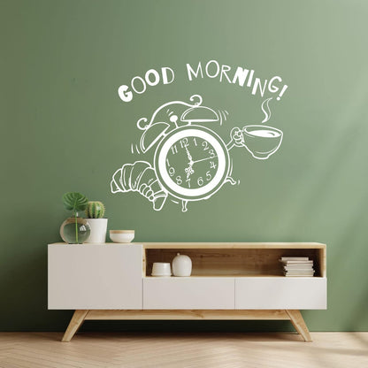 Wall Decals Pvc Breakfast Time Clock Logo Good Morning Coffee Shop Do Not Damage The Wall Surface