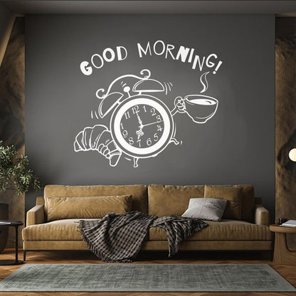 Wall Decals Pvc Breakfast Time Clock Logo Good Morning Coffee Shop Do Not Damage The Wall Surface