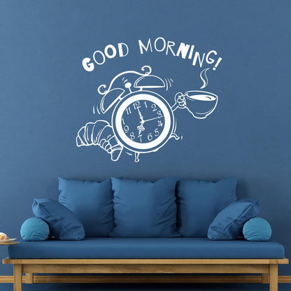 Wall Decals Pvc Breakfast Time Clock Logo Good Morning Coffee Shop Do Not Damage The Wall Surface