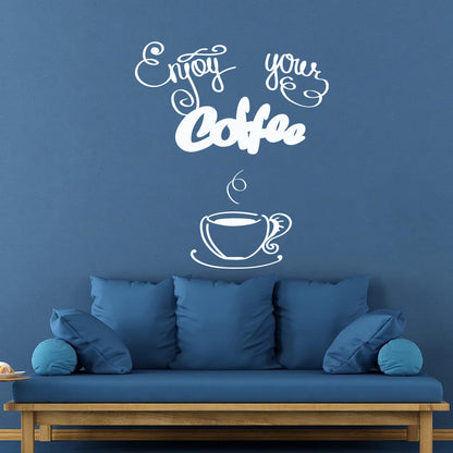 Wall Decals Paster Paper Cafe Lettering Enjoy Your Coffee Kitchen Quote Equipped With Transfer Film Kit
