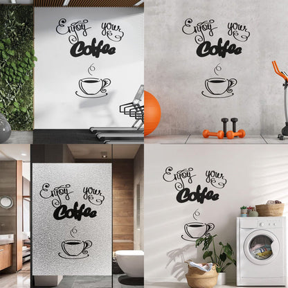 Wall Decals Paster Paper Cafe Lettering Enjoy Your Coffee Kitchen Quote Equipped With Transfer Film Kit
