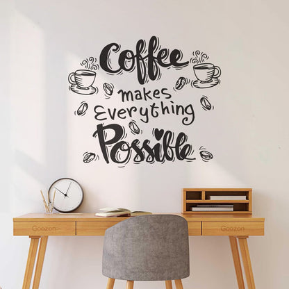 Wall Decals Cafe Quote Coffee Makes Everything Possible Art Mural Painting