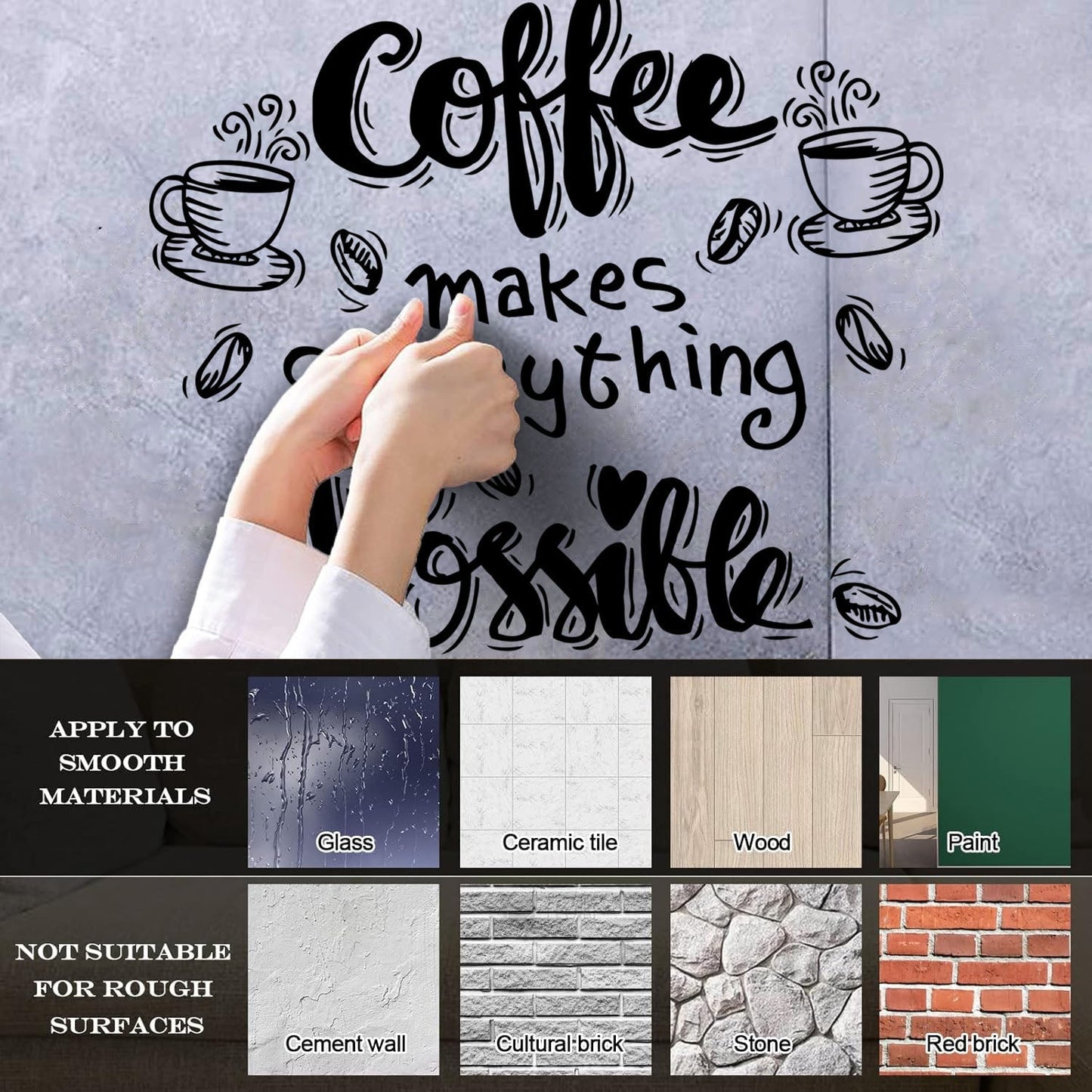 Wall Decals Cafe Quote Coffee Makes Everything Possible Art Mural Painting