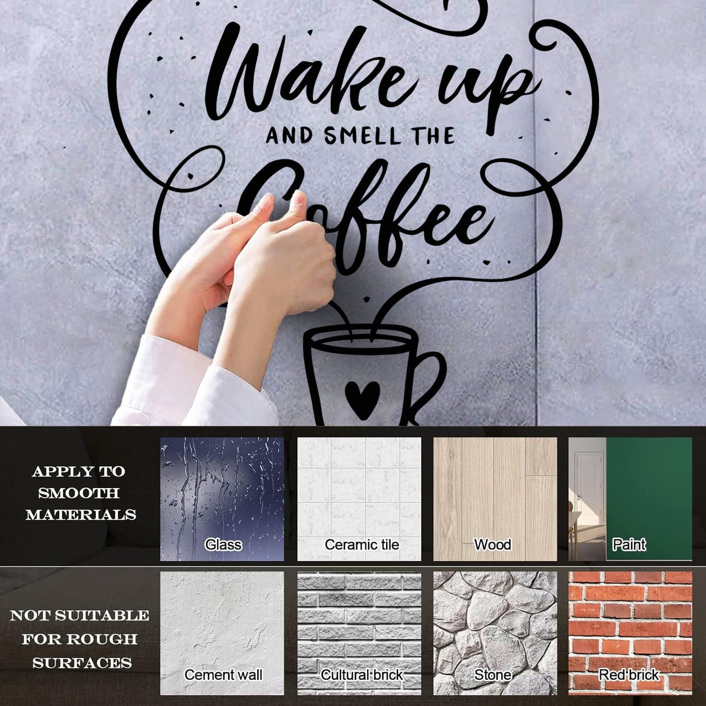 Vinyl Wall Decals Cafe Quote Wake Up And Smell The Coffee Hand Drawn Multiple Size Options