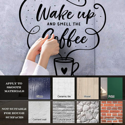 Vinyl Wall Decals Cafe Quote Wake Up And Smell The Coffee Hand Drawn Multiple Size Options