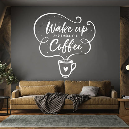 Vinyl Wall Decals Cafe Quote Wake Up And Smell The Coffee Hand Drawn Multiple Size Options