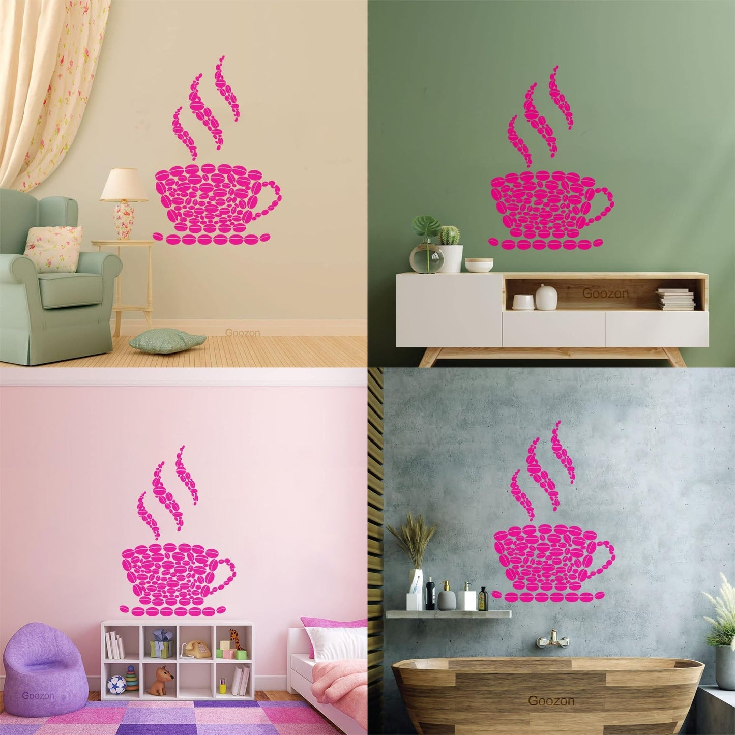 Fine Carving Stickers Coffee Beans Cup House Shop Kitchen Art Decoration