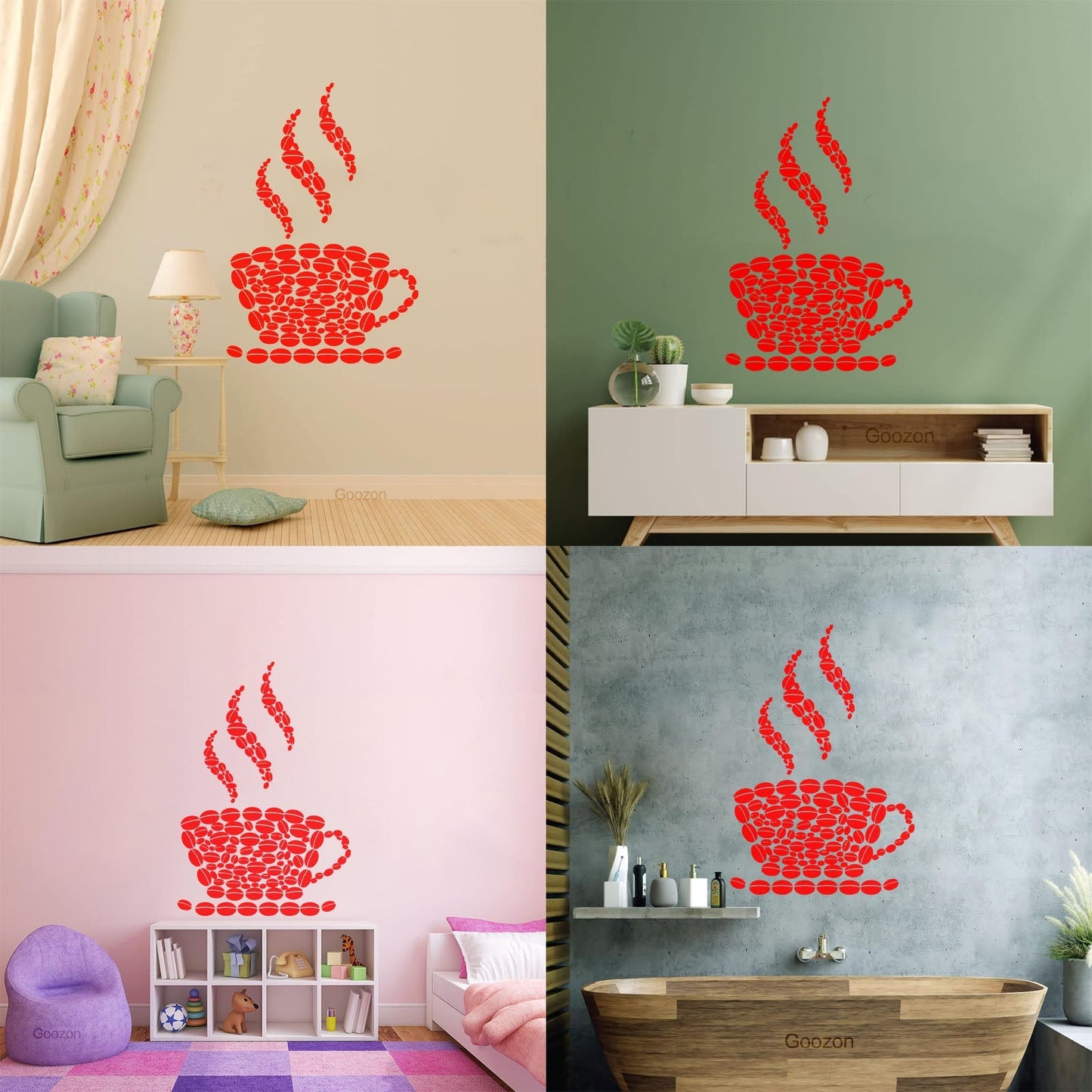 Fine Carving Stickers Coffee Beans Cup House Shop Kitchen Art Decoration