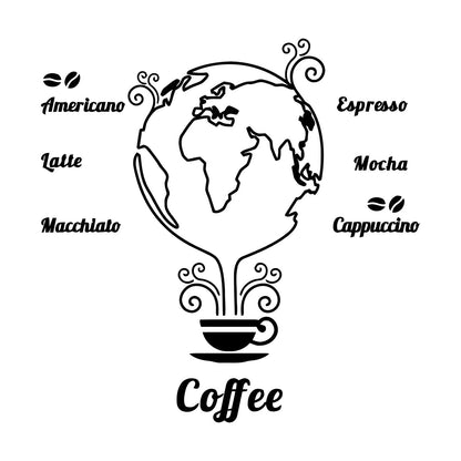 Wall Stickers Coffee Beans Cups Restaurant Cafe Earth Globe Wall Beautification