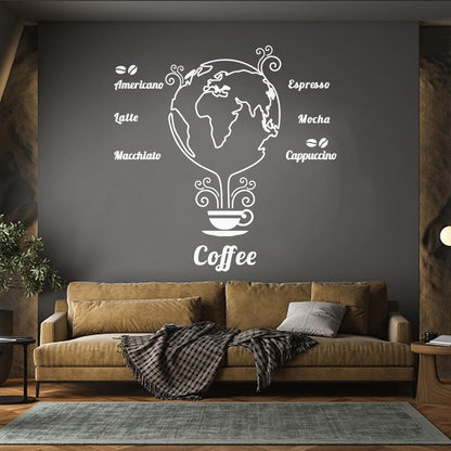 Wall Stickers Coffee Beans Cups Restaurant Cafe Earth Globe Wall Beautification