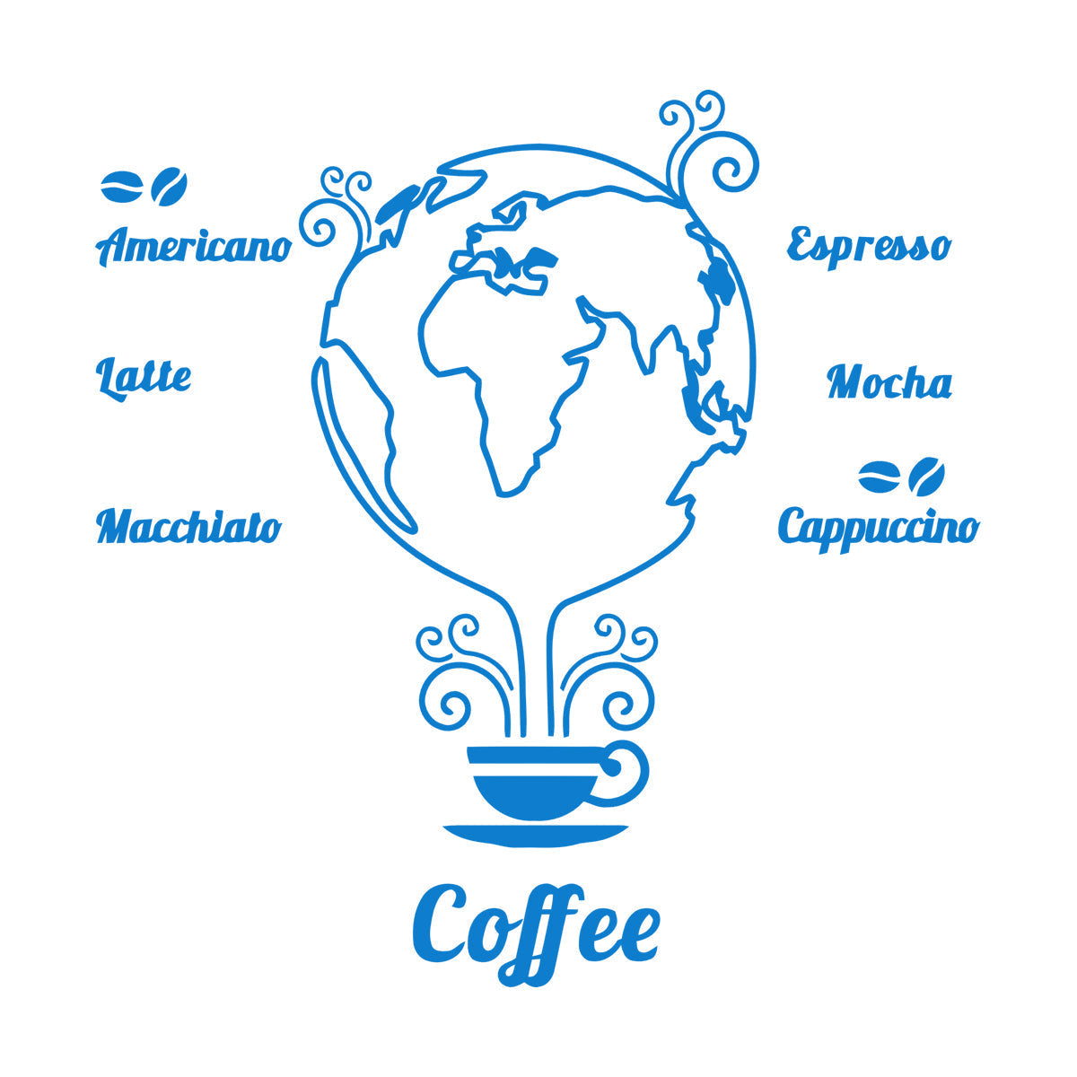 Wall Stickers Coffee Beans Cups Restaurant Cafe Earth Globe Wall Beautification