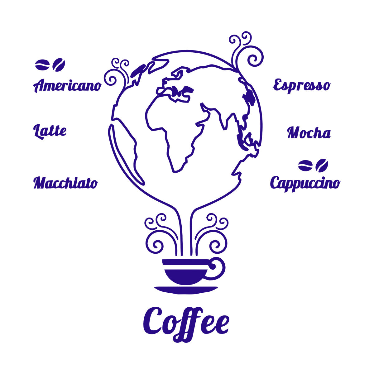 Wall Stickers Coffee Beans Cups Restaurant Cafe Earth Globe Wall Beautification