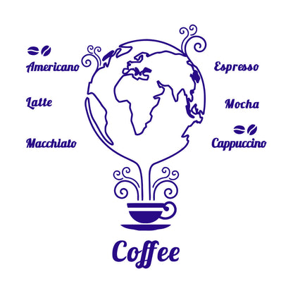 Wall Stickers Coffee Beans Cups Restaurant Cafe Earth Globe Wall Beautification