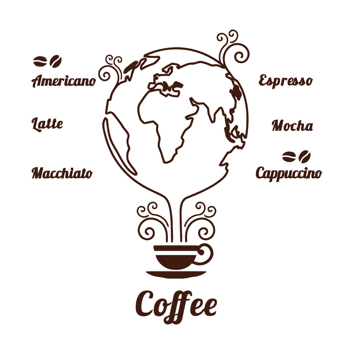 Wall Stickers Coffee Beans Cups Restaurant Cafe Earth Globe Wall Beautification