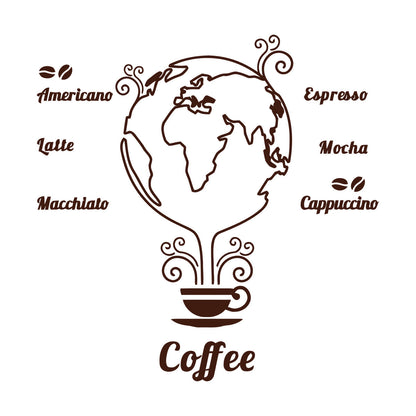 Wall Stickers Coffee Beans Cups Restaurant Cafe Earth Globe Wall Beautification
