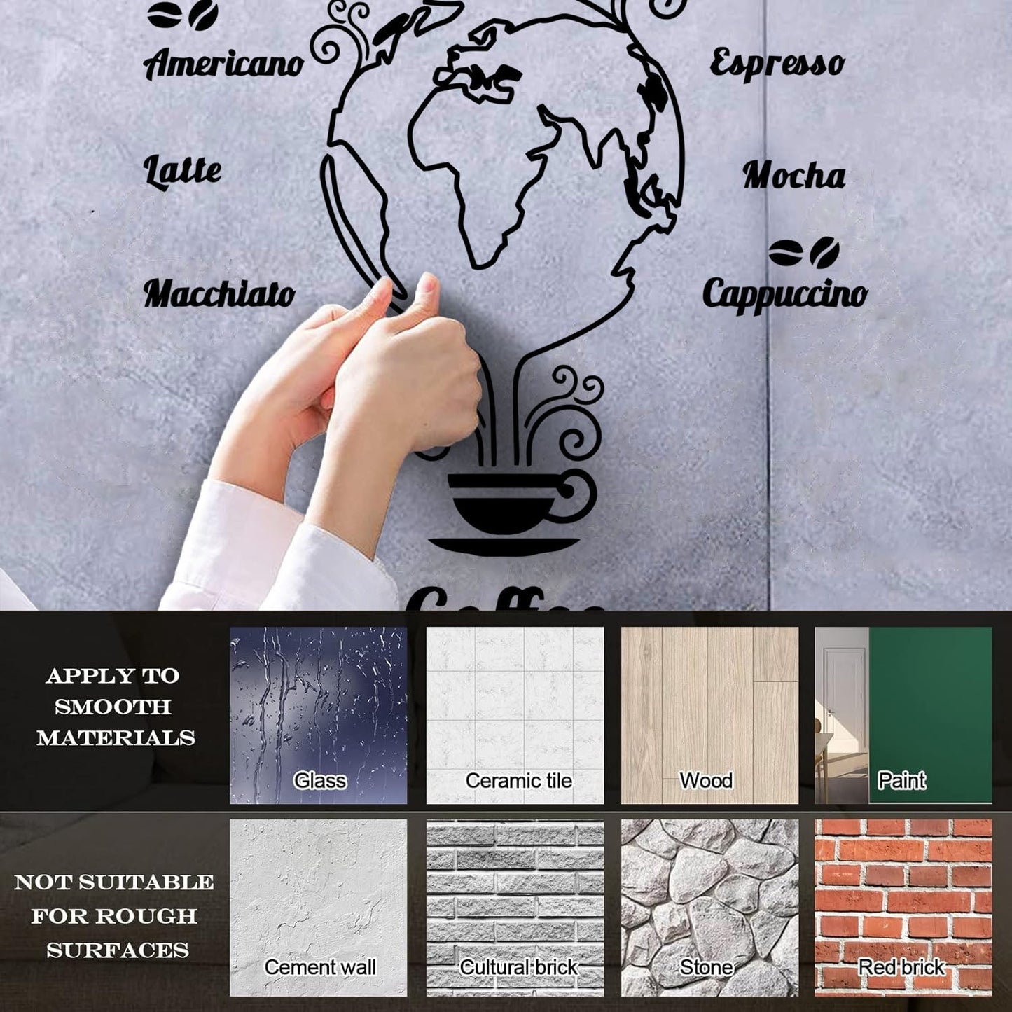 Wall Stickers Coffee Beans Cups Restaurant Cafe Earth Globe Wall Beautification