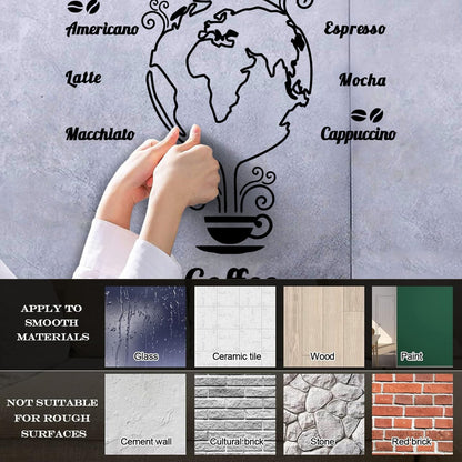 Wall Stickers Coffee Beans Cups Restaurant Cafe Earth Globe Wall Beautification