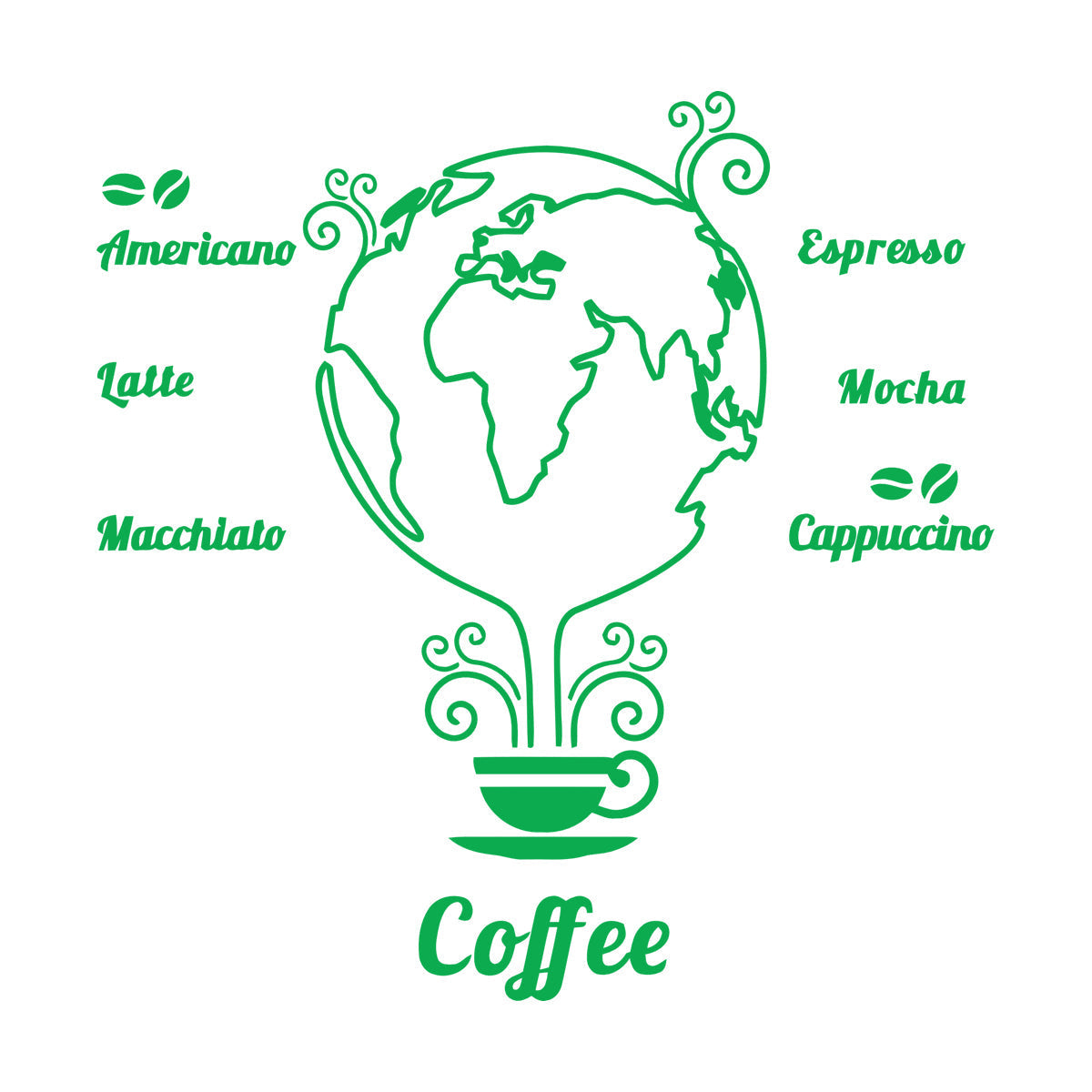 Wall Stickers Coffee Beans Cups Restaurant Cafe Earth Globe Wall Beautification