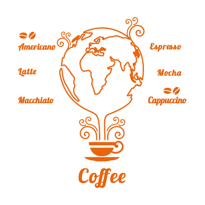 Wall Stickers Coffee Beans Cups Restaurant Cafe Earth Globe Wall Beautification