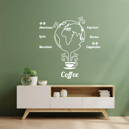 Wall Stickers Coffee Beans Cups Restaurant Cafe Earth Globe Wall Beautification